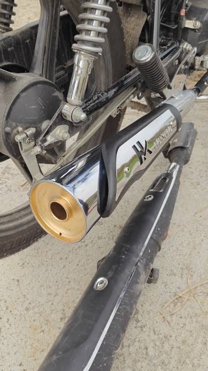 HK Brand Premium Silencer for Hero Splendor – Chrome & Gold Edition (Heavy Sound)
